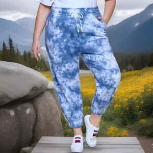 Tommy Hilfiger Sport Womens Plus Logo Tie Dye Jogger Pants Sz‎ 2X Blue High Rise